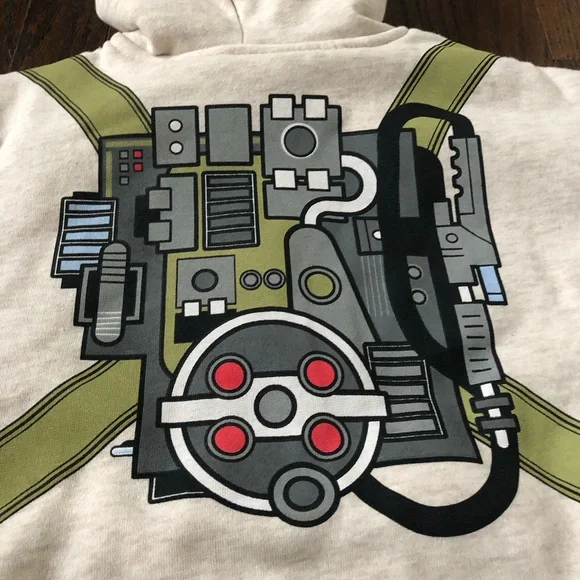 Ghostbusters Boys 3T Beige/Green Venkman Sherpa Lined Hooded Full-Zip Sweatshirt - Picture 13 of 13